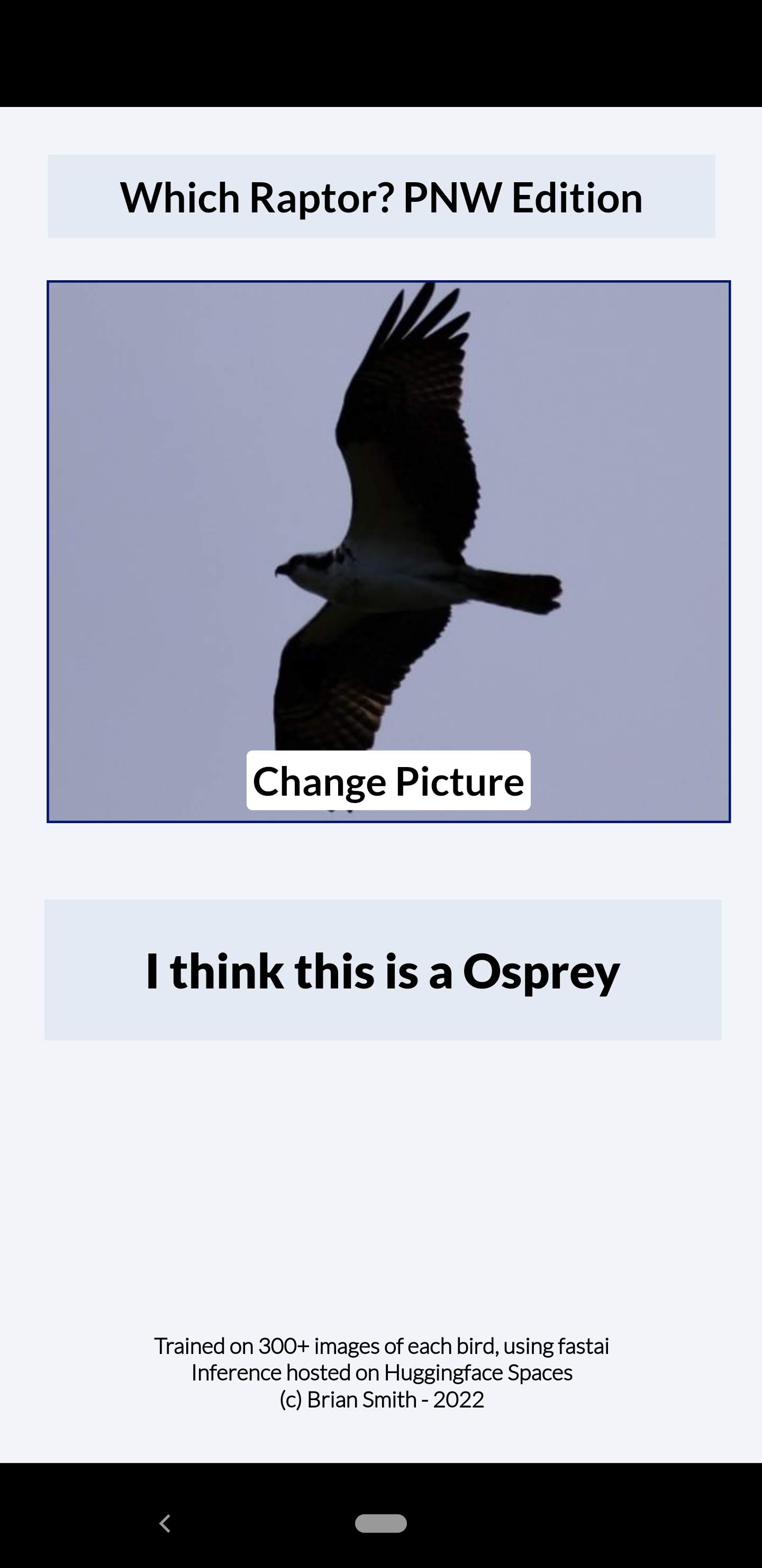 The mobile app - and a good ID of an Osprey